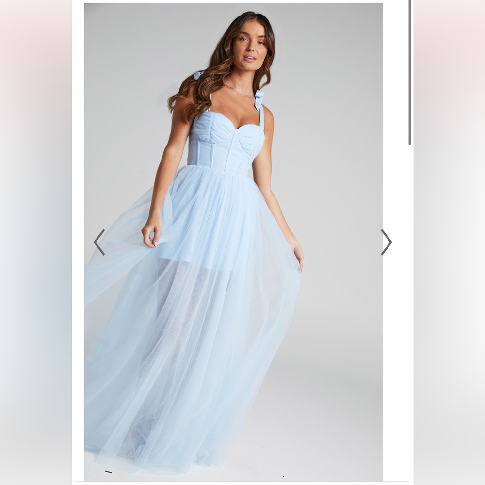 SHOWPO. Bustier Tulle Gown in Baby Blue | Size 6/8 | Maxi Dress